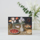 まだユリ、チューリップ、さくらんぼおよびいちご ポストカード (スタンド正面)