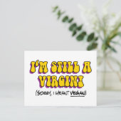 まだヴァージン – 私はビーガン!おもしろいベジタリアン ポストカード (スタンド正面)
