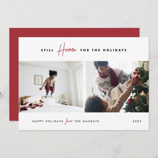 まだ家で休暇を過ごす |おもしろい 2枚の写真 シーズンカード (正面/裏面)