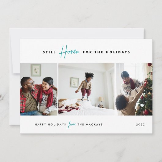 まだ家で休暇を過ごす |おもしろい 3枚の写真 シーズンカード (正面)