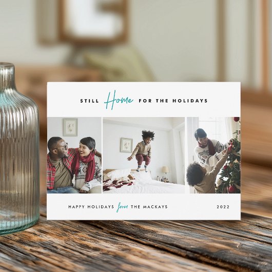 まだ家で休暇を過ごす |おもしろい 3枚の写真 シーズンカード