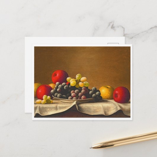 まだ生きている、リンゴ、ぶどう、果物 ポストカード (正面/裏面インサイチュ)