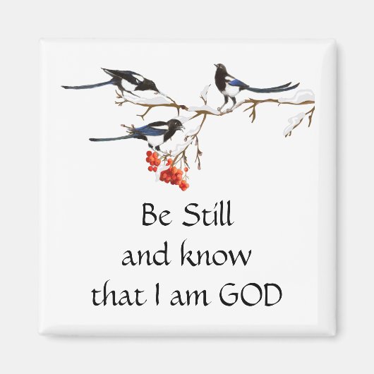 まだ私は神である知っている可愛いマグピー冬の鳥 マグネット (正面)