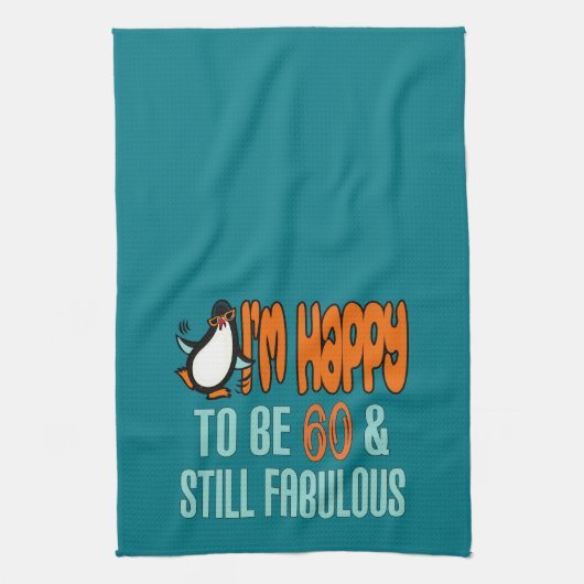 まだ素晴らしい60番目の誕生日ペンギン キッチンタオル (縦)