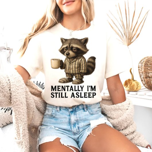 まだ頭が眠ってるアライグマ – 楽しい Tシャツ