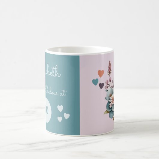 まだ50歳の誕生日で素晴らしいフローラグリーンピンク コーヒーマグカップ (中央)