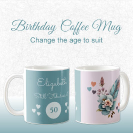 まだ50歳の誕生日で素晴らしいフローラグリーンピンク コーヒーマグカップ