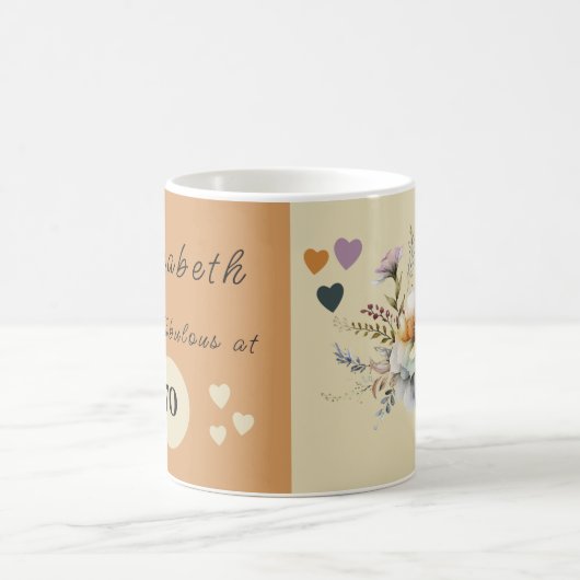 まだ70歳の誕生日のフローラオレンジクリームで素晴らしい コーヒーマグカップ (中央)