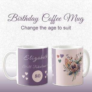 まだ80歳の誕生日で素晴らしいフローラパープルピンク コーヒーマグカップ