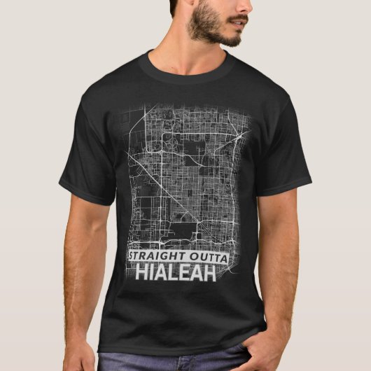 まっすぐなOutta Hialeah都市地図(大活字) Tシャツ (正面)