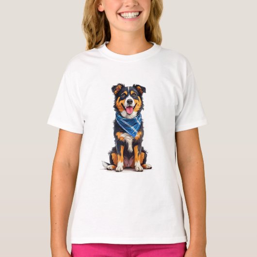 まっすぐに座る喜ぶ犬 Tシャツ (正面)