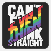 まっすぐ考えられないLGBTQプライド虹 スクエアシール (正面)