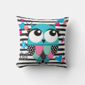 まつげお洒落付きキュートなブルーフクロウ クッション (正面)