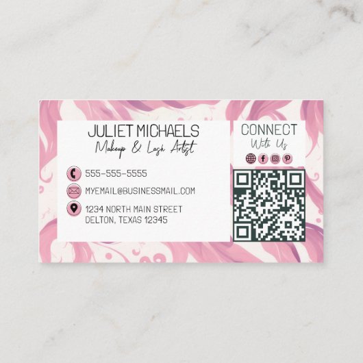 まつげかわいらし付きピンク色の目メイクアップアーティスト 名刺 (裏面)