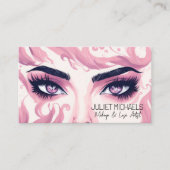 まつげかわいらし付きピンク色の目メイクアップアーティスト 名刺 (正面)