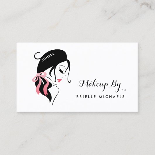 まつげとピンクの弓を持つメイクアップアーティスト 名刺 (正面)