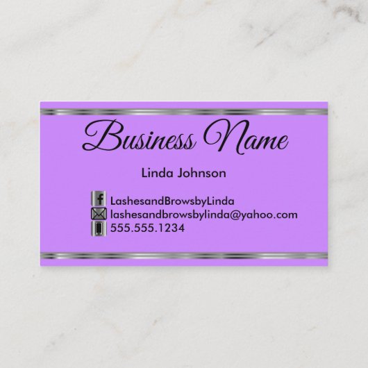 まつげと眉 – 紫とピンクのグリッター 名刺 (裏面)