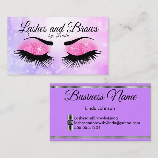 まつげと眉 – 紫とピンクのグリッター 名刺 (正面/裏面)