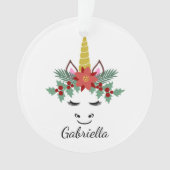 まつげのオーナメントが付いているクリスマスのユニコーンの顔 オーナメント (正面)