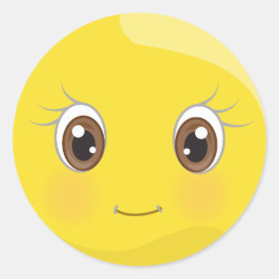 まつげのステッカーとのかわいいEmoji ラウンドシール