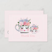 まつげのティーポットのお母さんの花のベビーシャワーは感謝していしています エンクロージャーカード (正面/裏面)