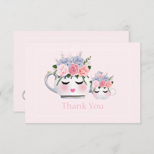 まつげのティーポットのお母さんの花のベビーシャワーは感謝していしています エンクロージャーカード (正面/裏面)