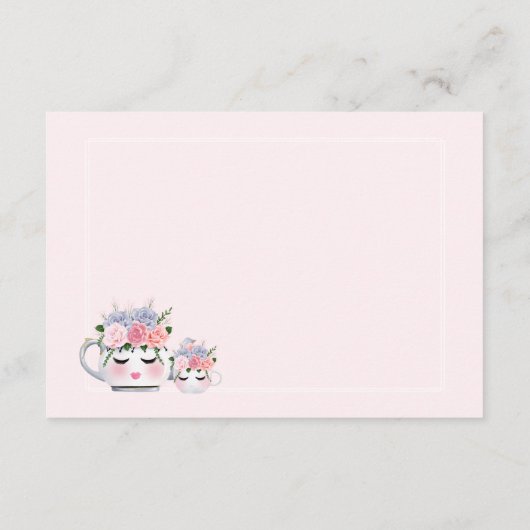 まつげのティーポットのお母さんの花のベビーシャワーは感謝していしています エンクロージャーカード (裏面)