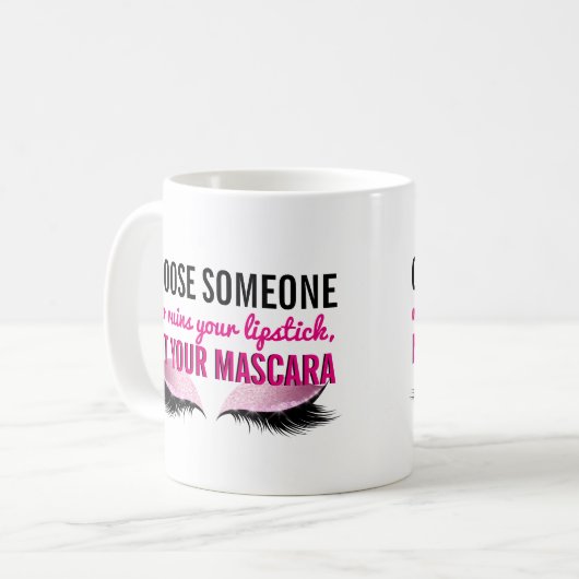 まつげの化粧のタイポグラフィ|のガーリーな引用文の口紅 コーヒーマグカップ (正面左)