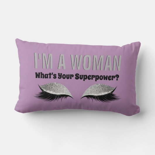 まつげの化粧の女性の超出力の引用文のラベンダー ランバークッション (裏面)