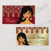 まつげの名刺のインドの女性の金ゴールドバーガンディ 名刺 (正面/裏面)