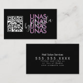 まつげはっきりしたサロン爪、 ネイルQRコードピンクブラック 名刺 (正面/裏面)