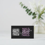 まつげはっきりしたサロン爪、 ネイルQRコードピンクブラック 名刺 (スタンド正面)