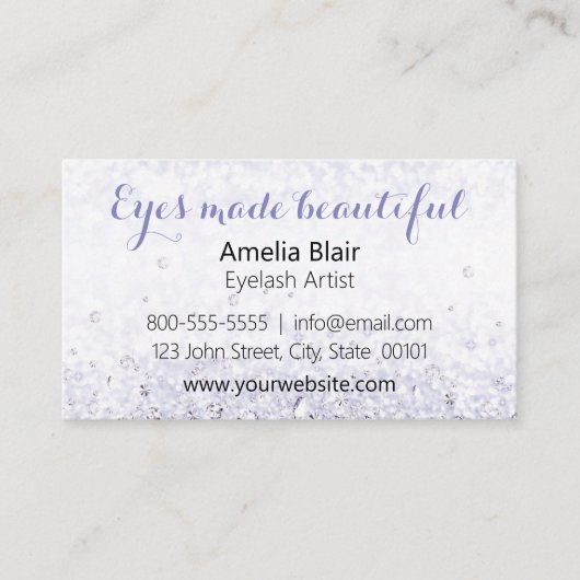 まつげエクステンションはキラキラとダイヤモンドパープル 名刺 (正面)