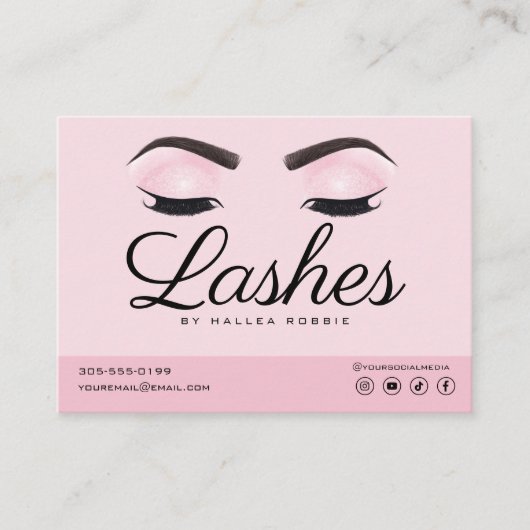 まつげエクステンションアフターケア指示ピンク 名刺 (正面)