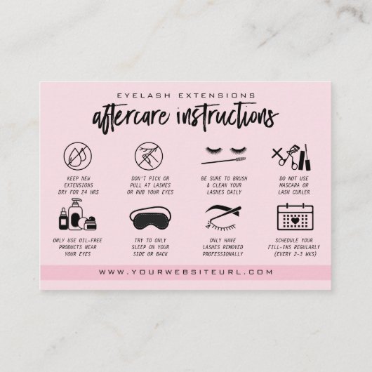 まつげエクステンションアフターケア指示ピンク 名刺 (裏面)