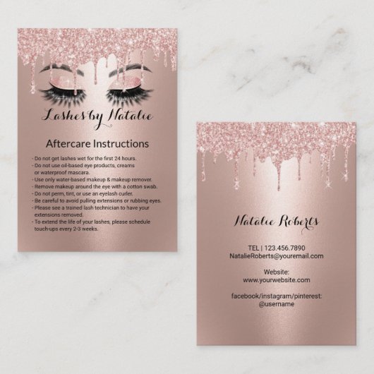 まつげエクステンションバラ金ゴールドアフターケア指示 名刺 (正面/裏面)