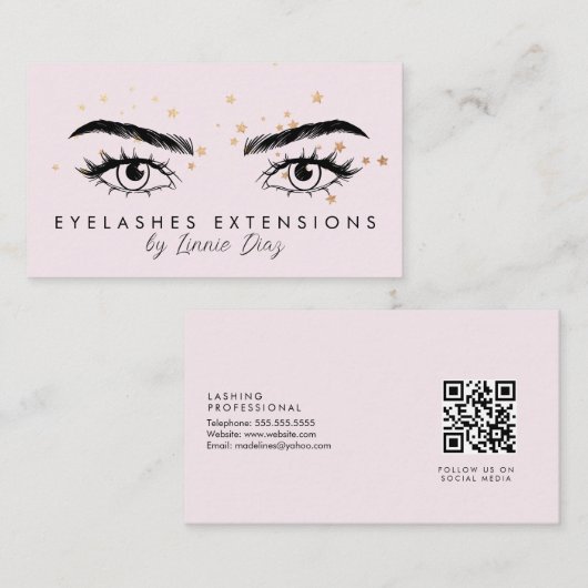 まつげエクステンションフェイクサロンフォイルスターピンク 名刺 (正面/裏面)