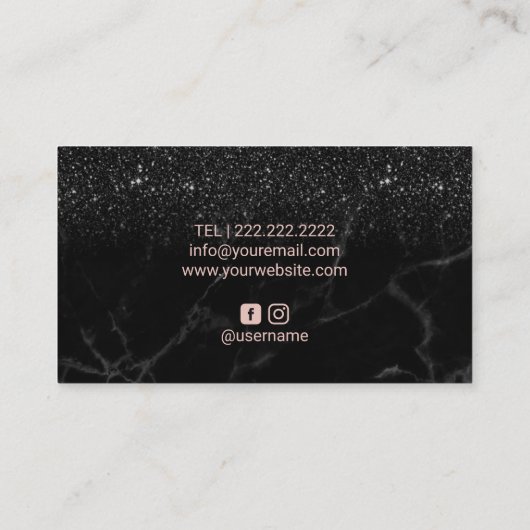 まつげエクステンションブラックグリッター大理石サロン 名刺 (裏面)
