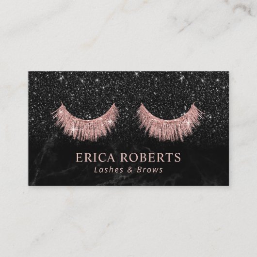 まつげエクステンションブラックグリッター大理石サロン 名刺 (正面)