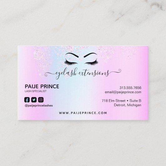 まつげエクステンションラッシュスタイリストホログラフィックグリッター 名刺 (裏面)