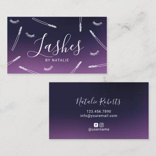 まつげエクステンションラッシュバーエレガント深いパープル 名刺 (正面/裏面)