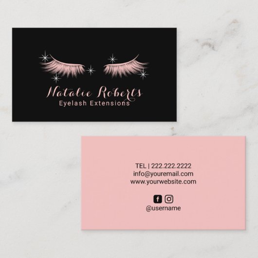 まつげエクステンション化粧アーティストブラック赤面ピンク 名刺 (正面/裏面)