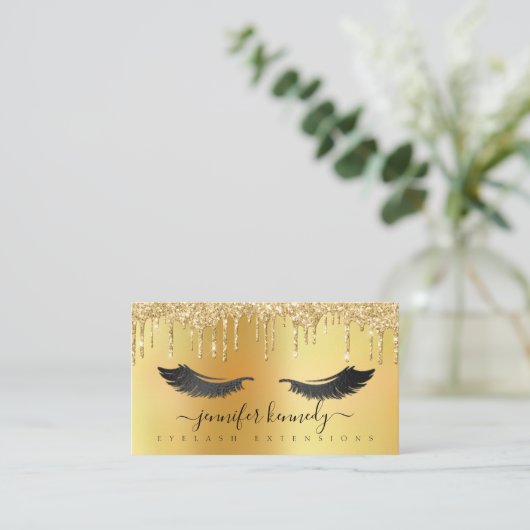まつげエクステンション垂れ下がりグリッター金ゴールド 名刺 (スタンド正面)