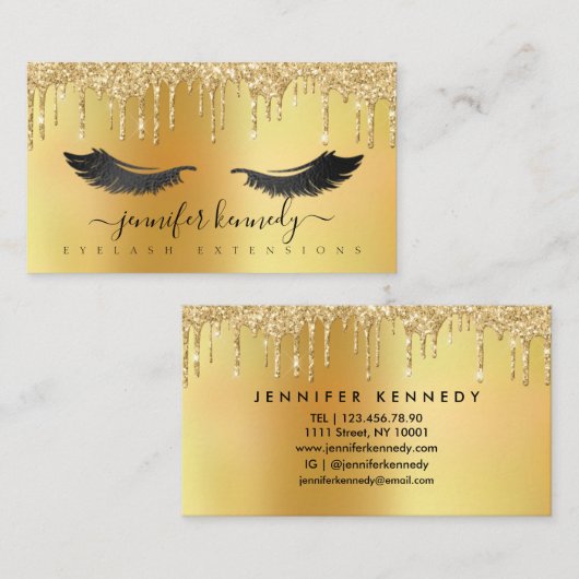まつげエクステンション垂れ下がりグリッター金ゴールド 名刺 (正面/裏面)
