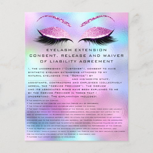 まつげエクステンション 同意書、免責及び放棄書 ピンク チラシ (正面)