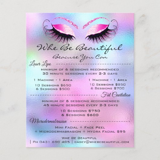 まつげエクステ メイク ヘンヌ 料金表 ピンク チラシ (正面)