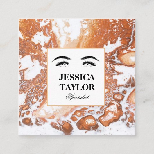 まつげエレガントまつ毛サンゴ白大理石 スクエア名刺 (正面)