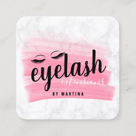 まつげエレガントエクステンション大理石ブラシストローク スクエア名刺 (正面)