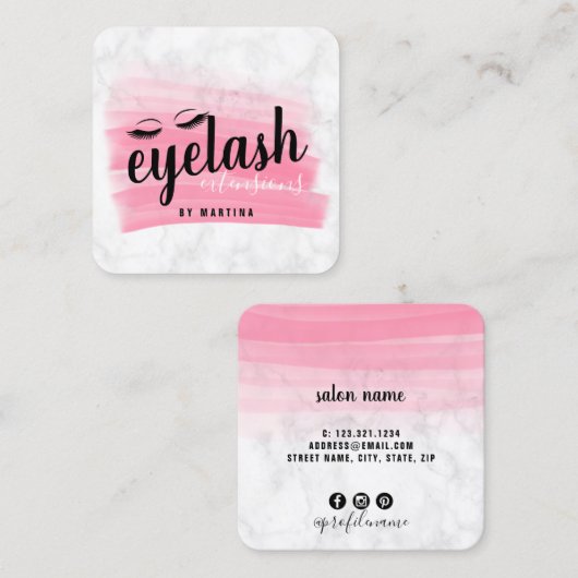 まつげエレガントエクステンション大理石ブラシストローク スクエア名刺 (正面/裏面)
