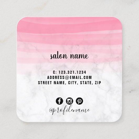 まつげエレガントエクステンション大理石ブラシストローク スクエア名刺 (裏面)